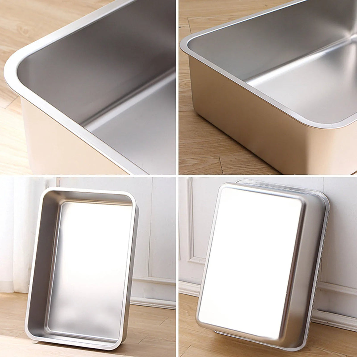 Deep-Sided Stainless Steel Cat Litter Box