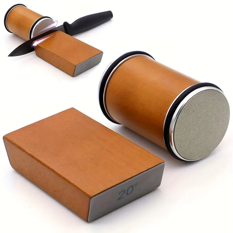 Set de pierres à aiguiser diamantées avec support magnétique - design élégant en bois et métal