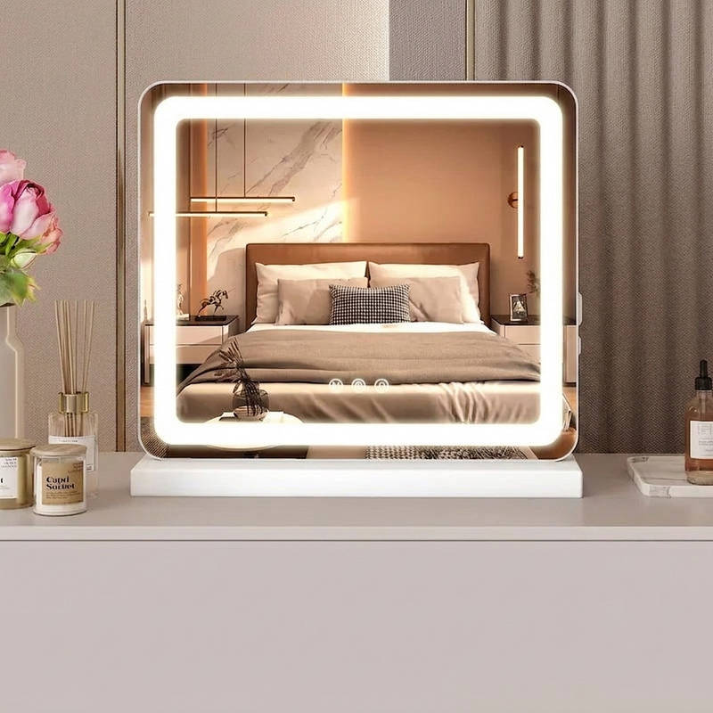 Dimmable LED Desk Vanity Makeup Mirror with Touch Screen and 3 Colour Modes