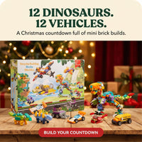 Dinosaur and Vehicle Building Block Advent Calendar, 24 Mini Kits, T. Rex and Plane Bonus