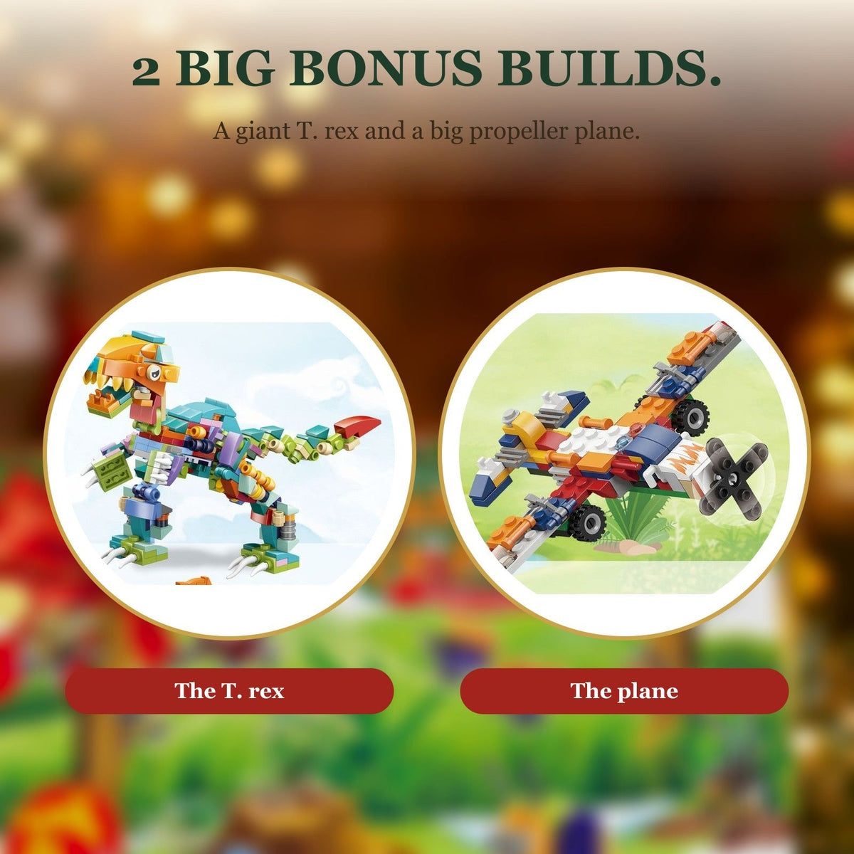 Dinosaur and Vehicle Building Block Advent Calendar, 24 Mini Kits, T. Rex and Plane Bonus