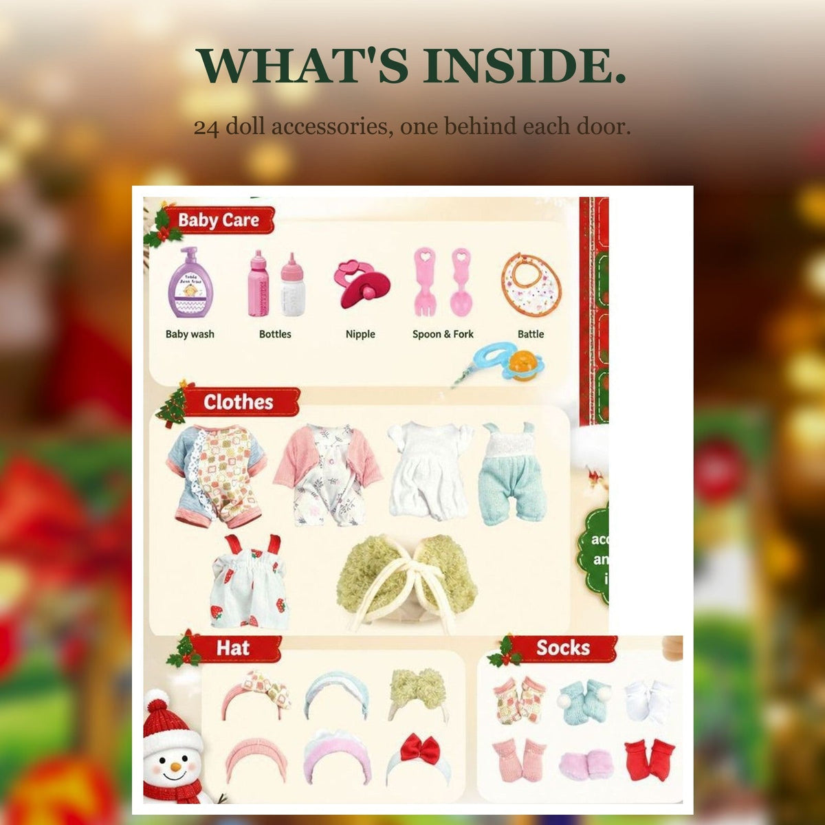 24-Day Doll Accessories Advent Calendar, Clothes, Headbands, Socks and Baby Care
