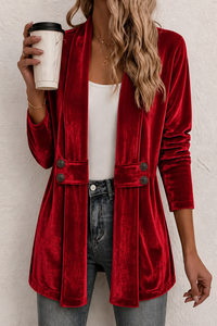 Double-Breasted Velvet-Look Cardigan