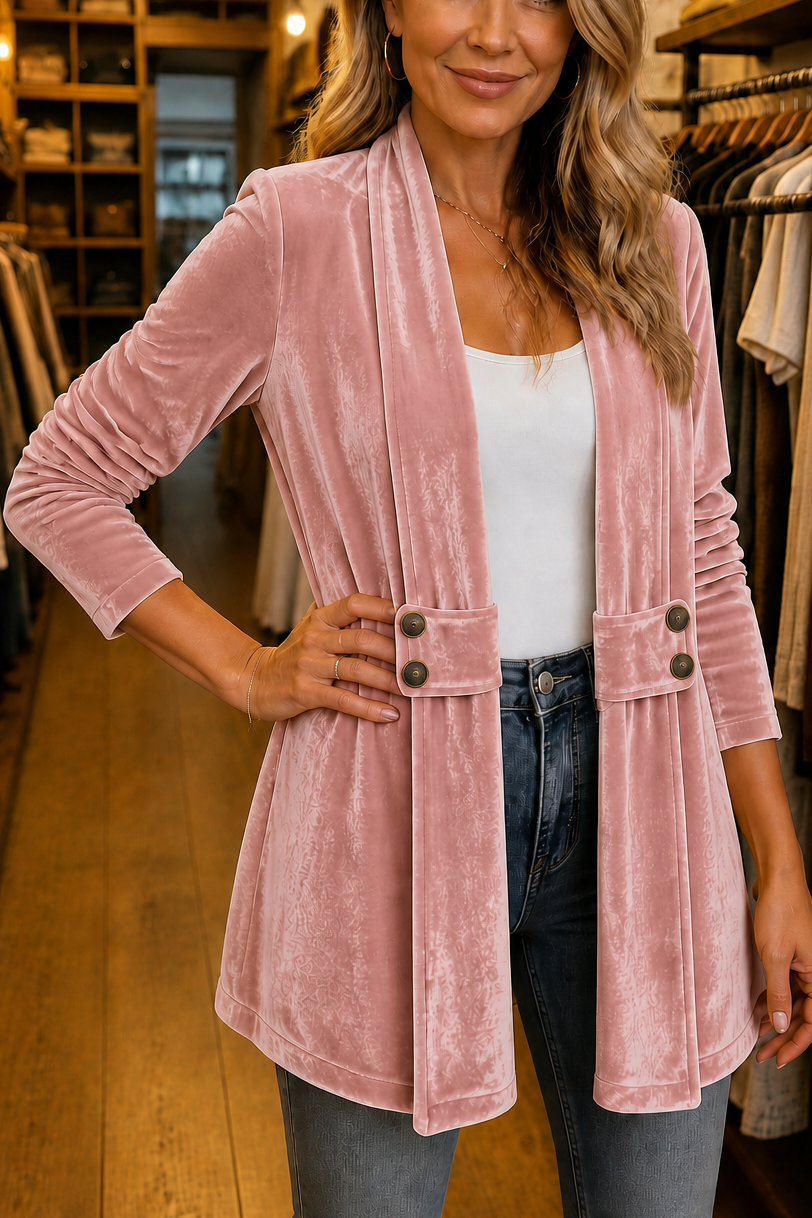 Double-Breasted Velvet-Look Cardigan
