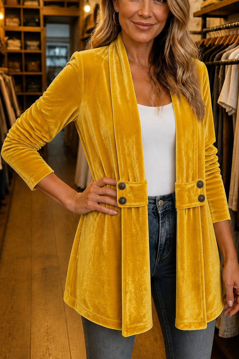 Double-Breasted Velvet-Look Cardigan