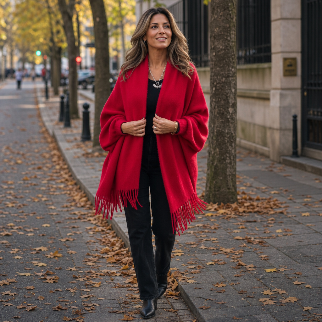 Draped Shawl Collar Open-Front Wool Coat