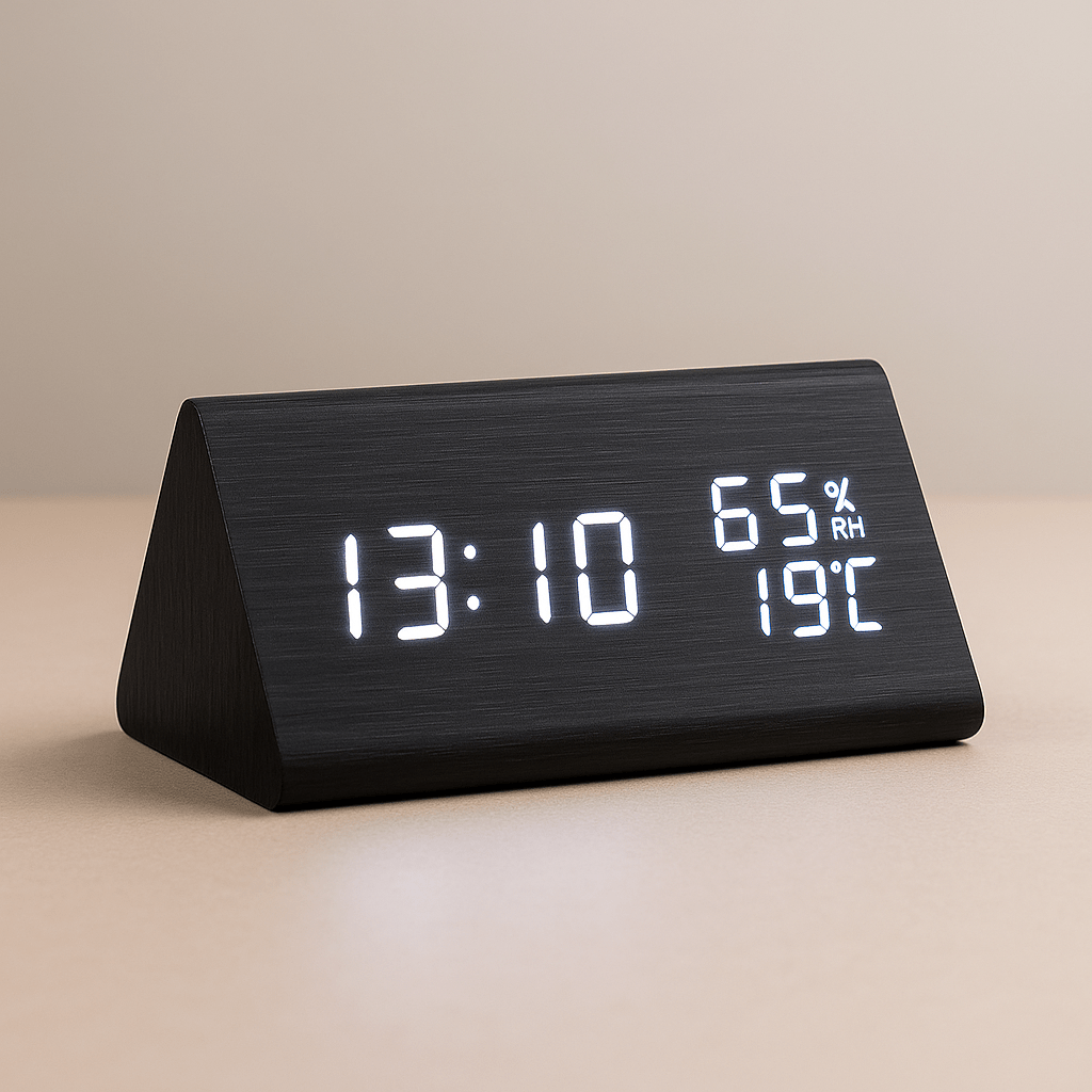 ECOCLOCK – Minimalist Digital Wooden Clock with Temperature Display & Light Control