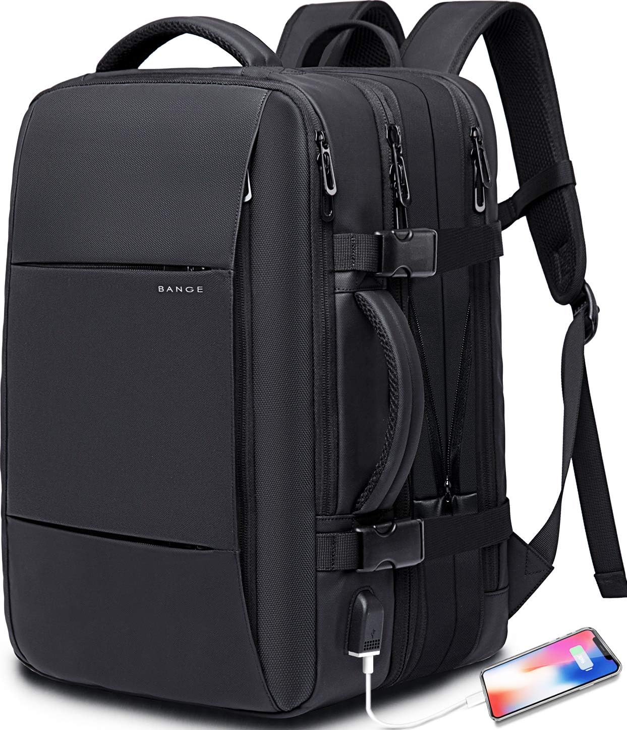 Expandable 26–45L Waterproof Travel Backpack with Laptop Sleeve & Duffle Carry