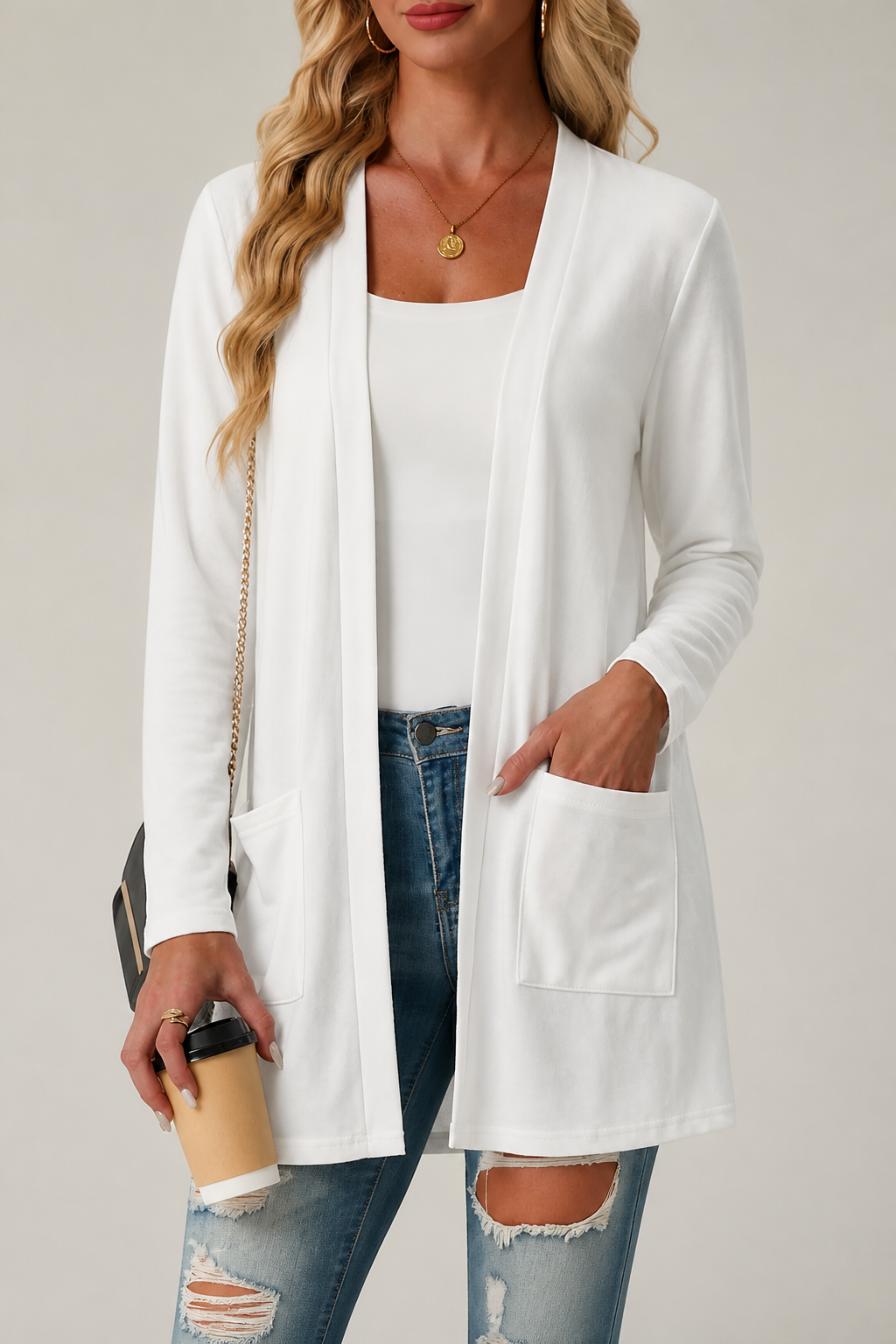 Eyelet Waterfall Open-Front Cardigan