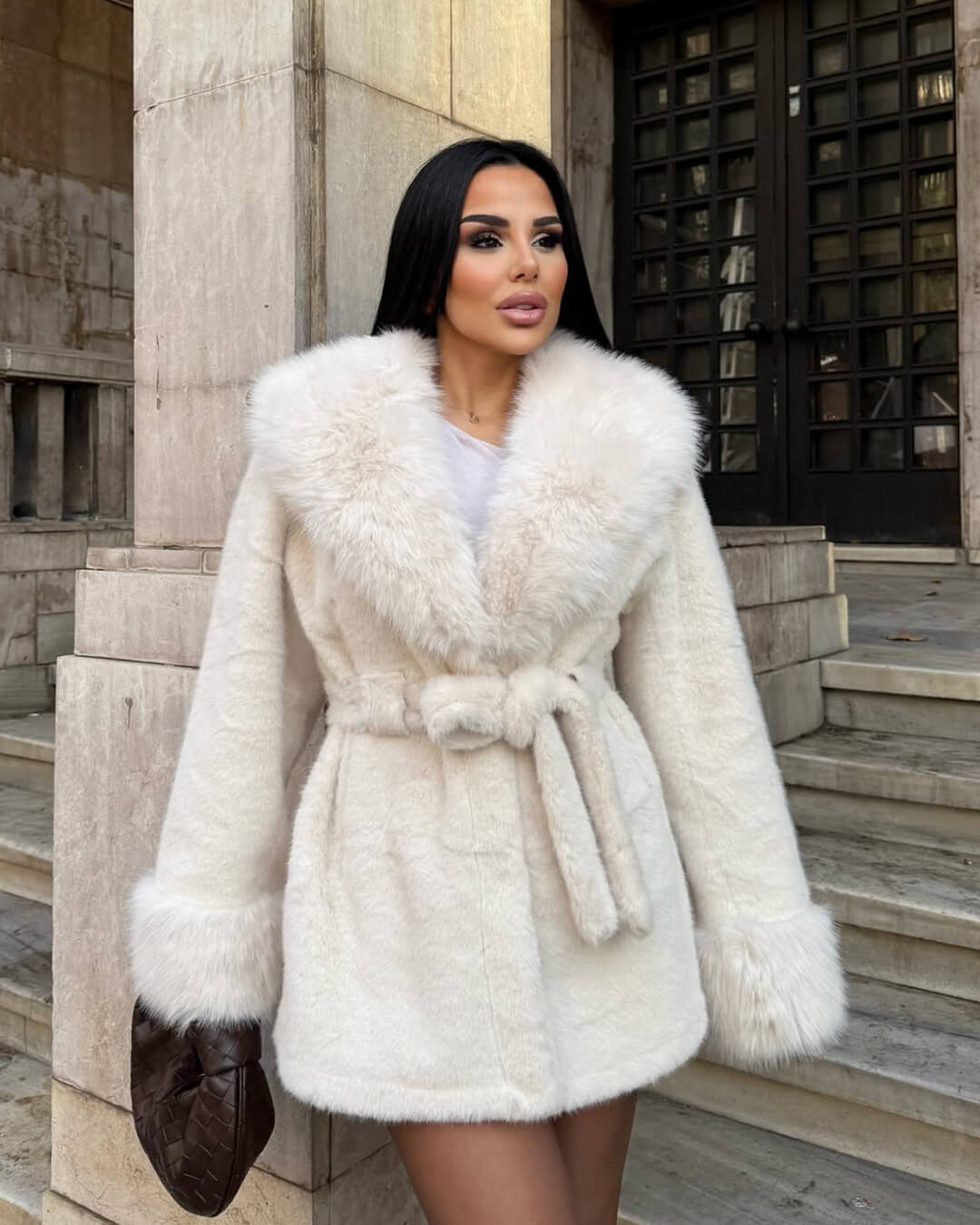 Faux Fur Trim Coat