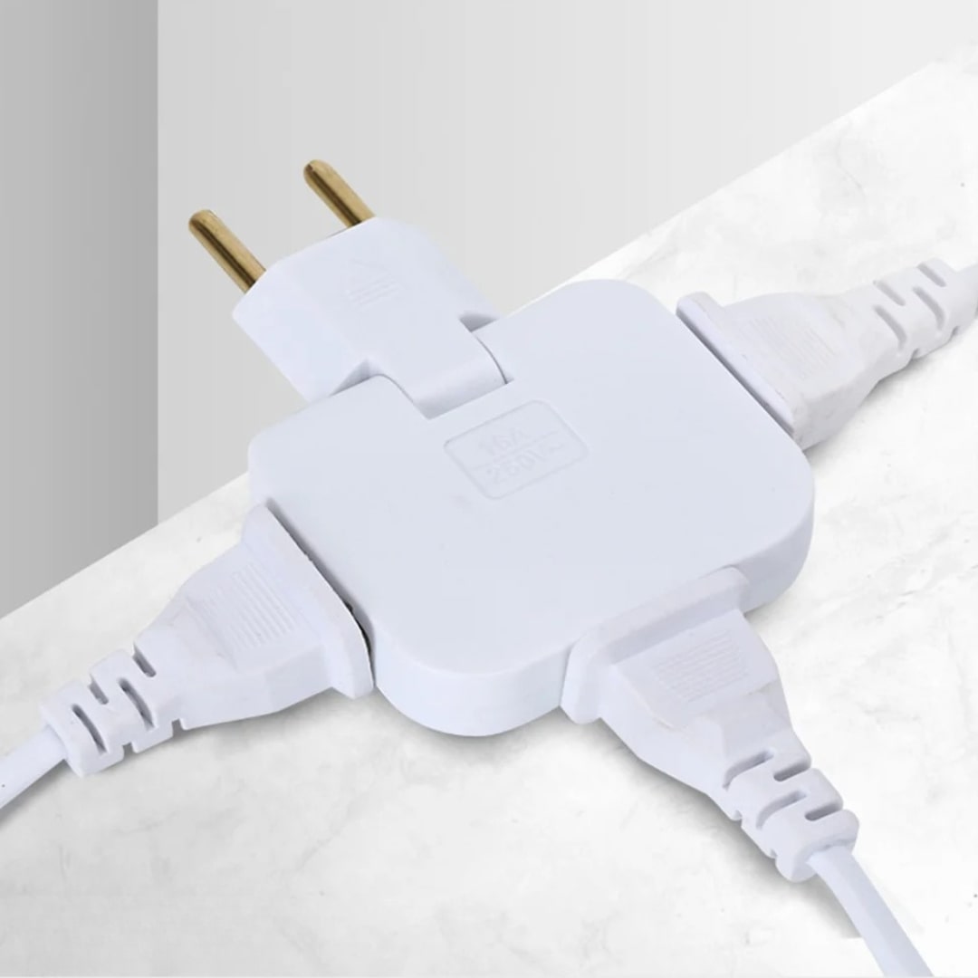 Flat Plug Adapter | 1-to-3 Socket Splitter for Tight Spaces