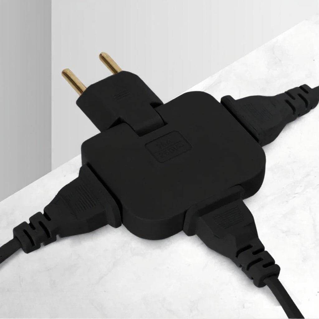 Flat Plug Adapter | 1-to-3 Socket Splitter for Tight Spaces