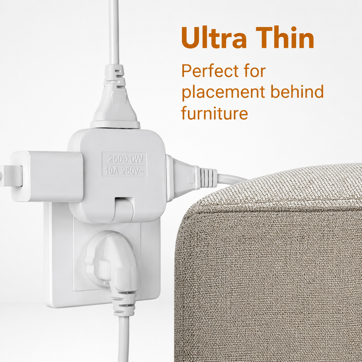 Flat Plug Adapter | 1-to-3 Socket Splitter for Tight Spaces