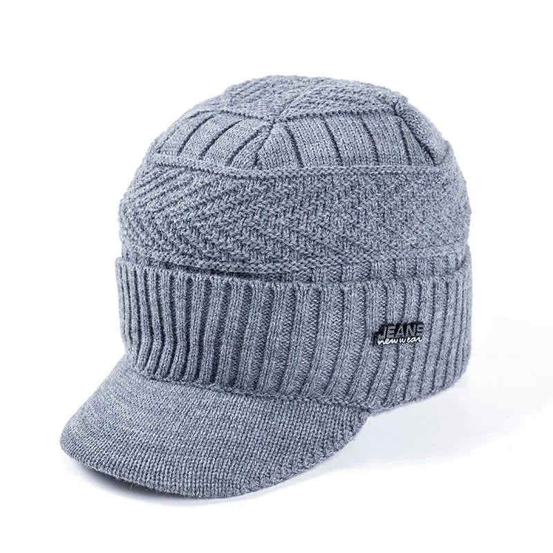 Fleece-Lined Knit Visor Beanie