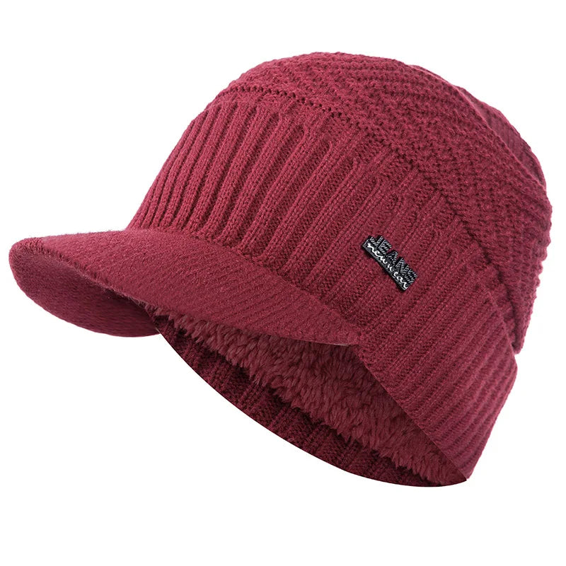 Fleece-Lined Knit Visor Beanie