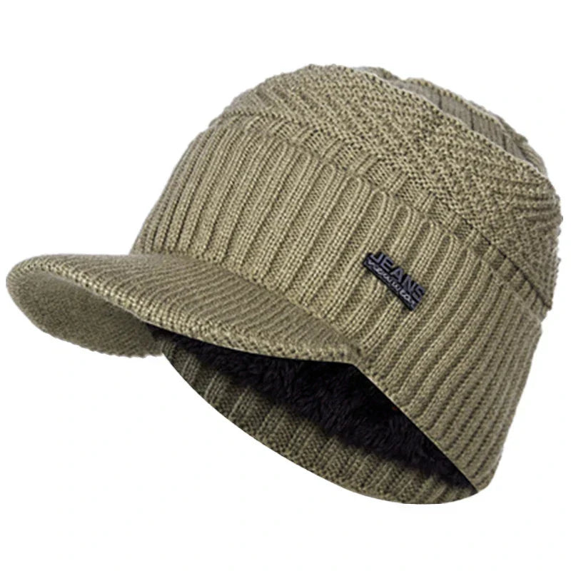 Fleece-Lined Knit Visor Beanie
