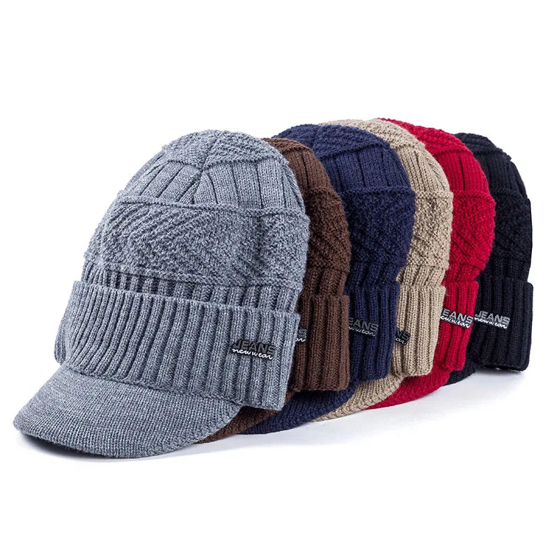 Fleece-Lined Knit Visor Beanie