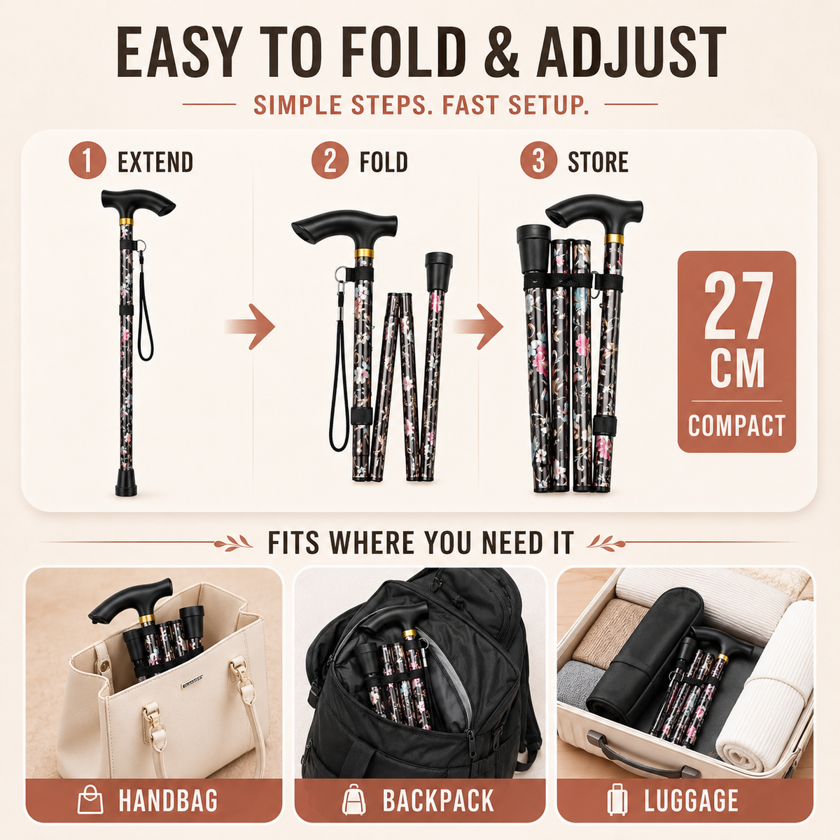 Floral Folding Walking Stick