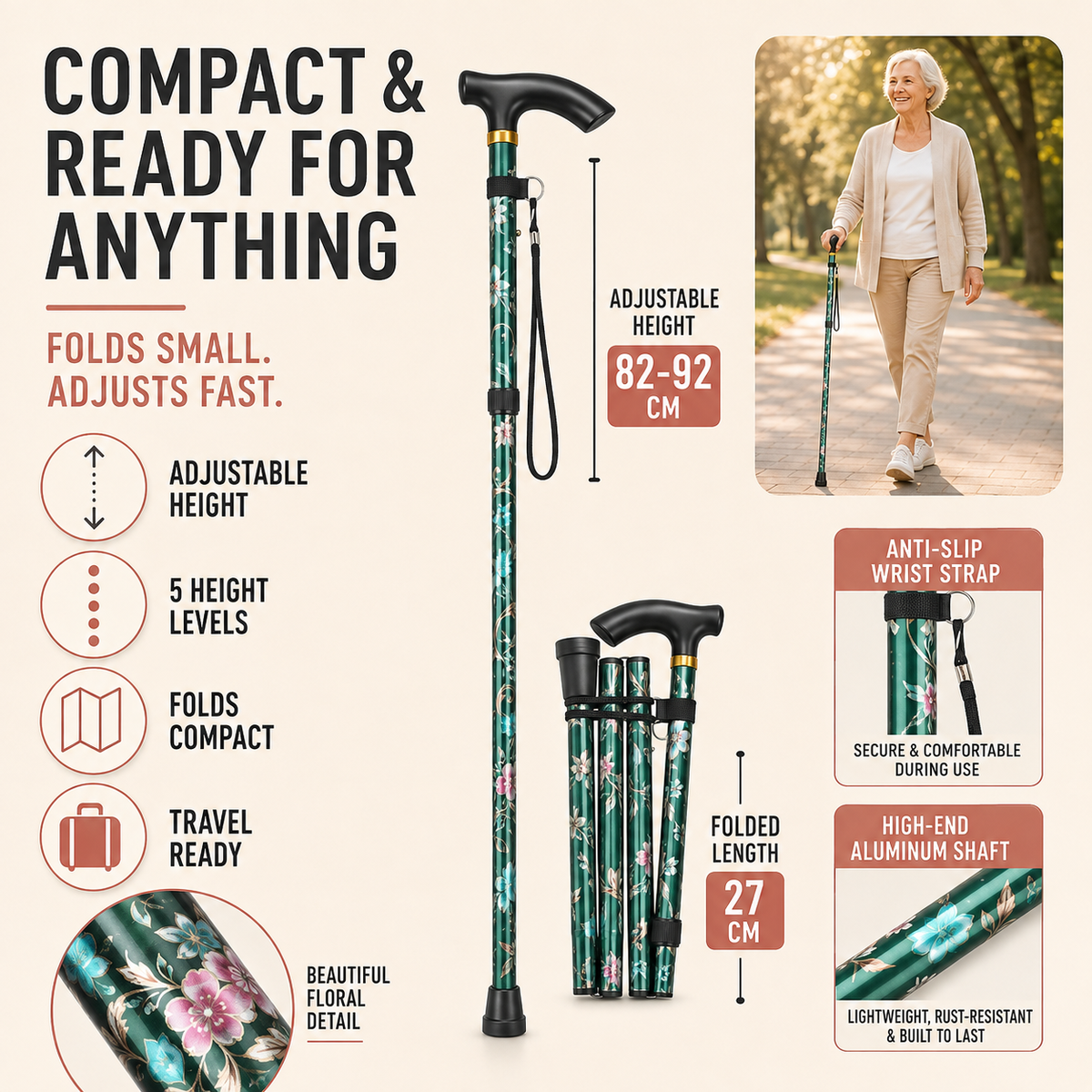 Floral Folding Walking Stick