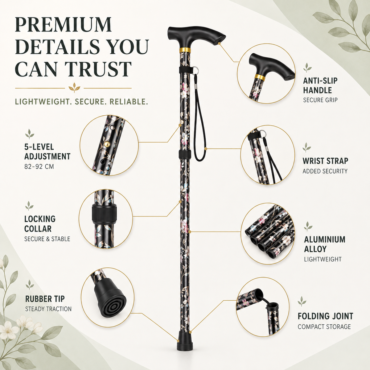 Floral Folding Walking Stick