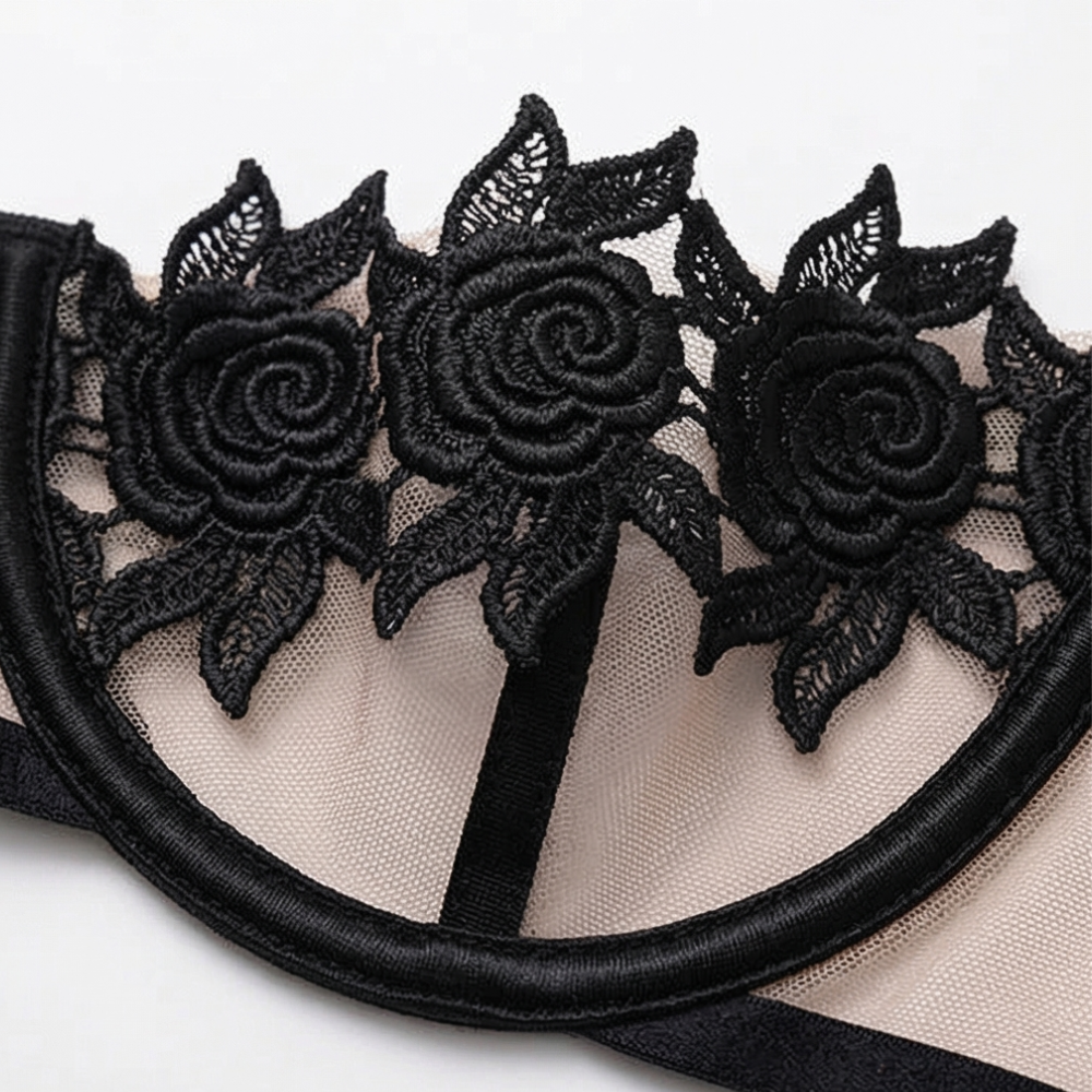 Ensemble de lingerie 3 pièces en dentelle florale