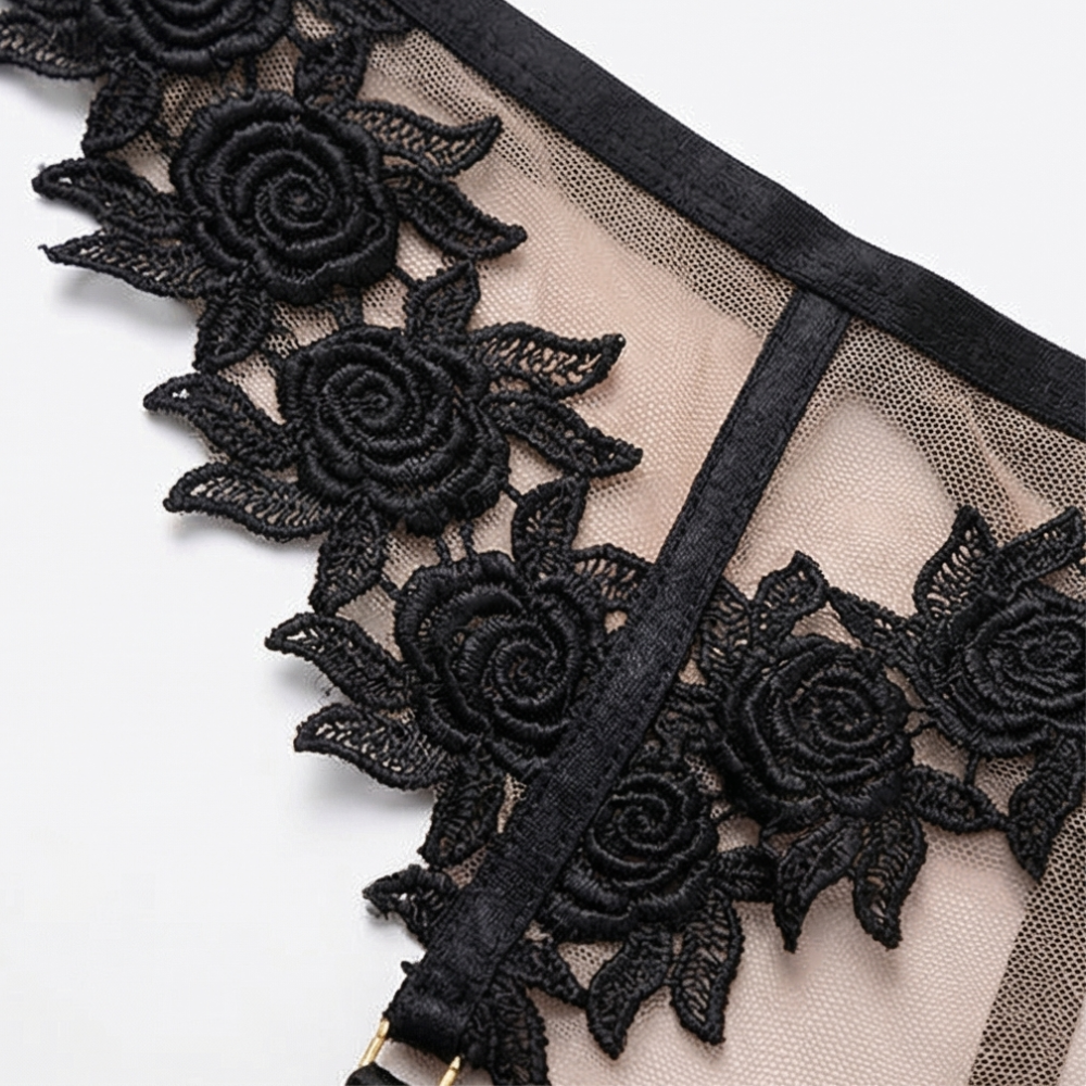 Ensemble de lingerie 3 pièces en dentelle florale