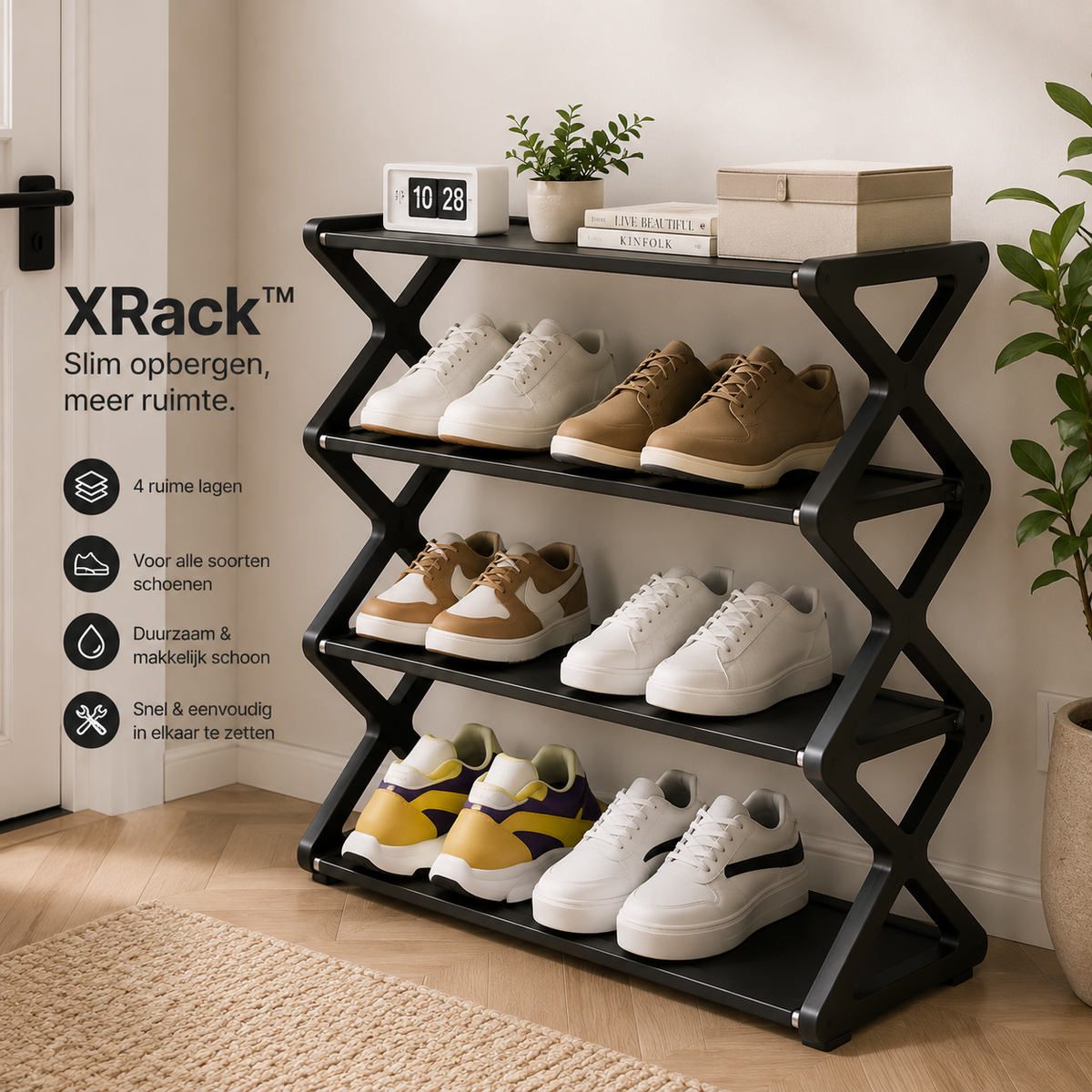 Foldable 4-Tier Shoe Rack – Space-Saving