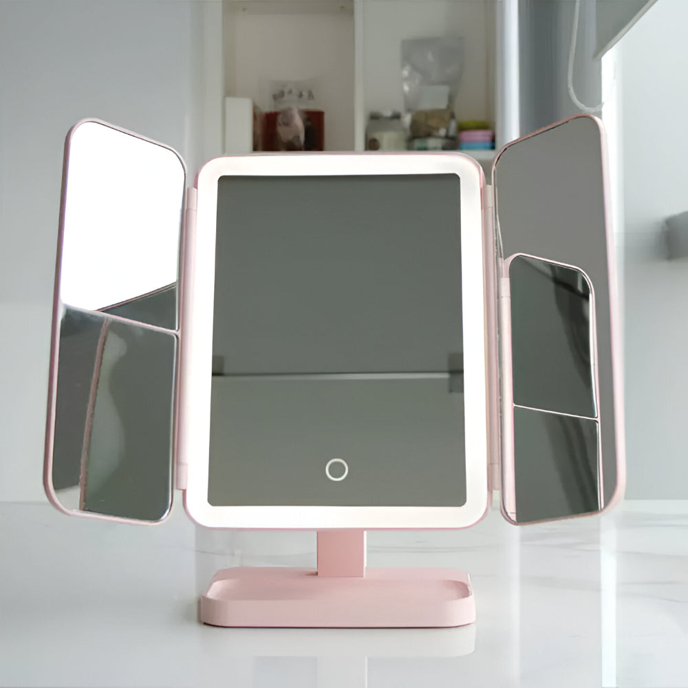 Foldable LED Vanity Makeup Mirror with Adjustable Lighting and Stand