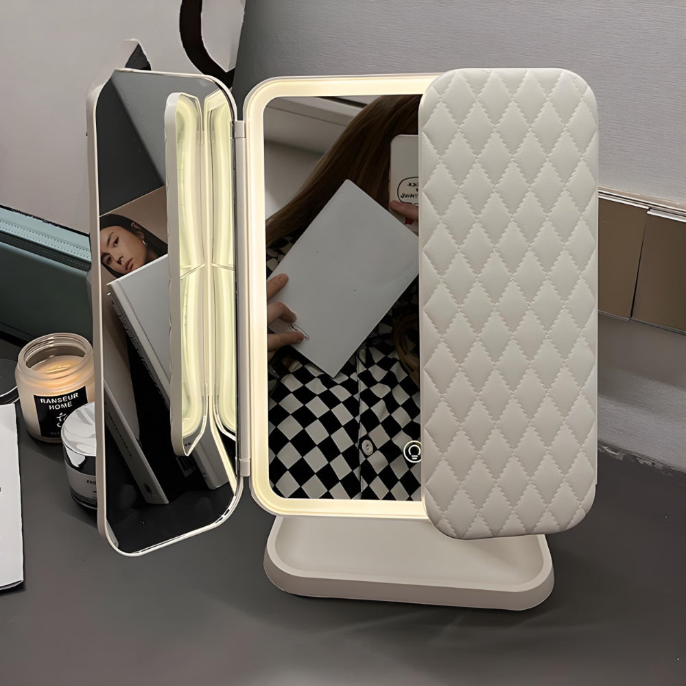 Foldable LED Vanity Makeup Mirror with Adjustable Lighting and Stand