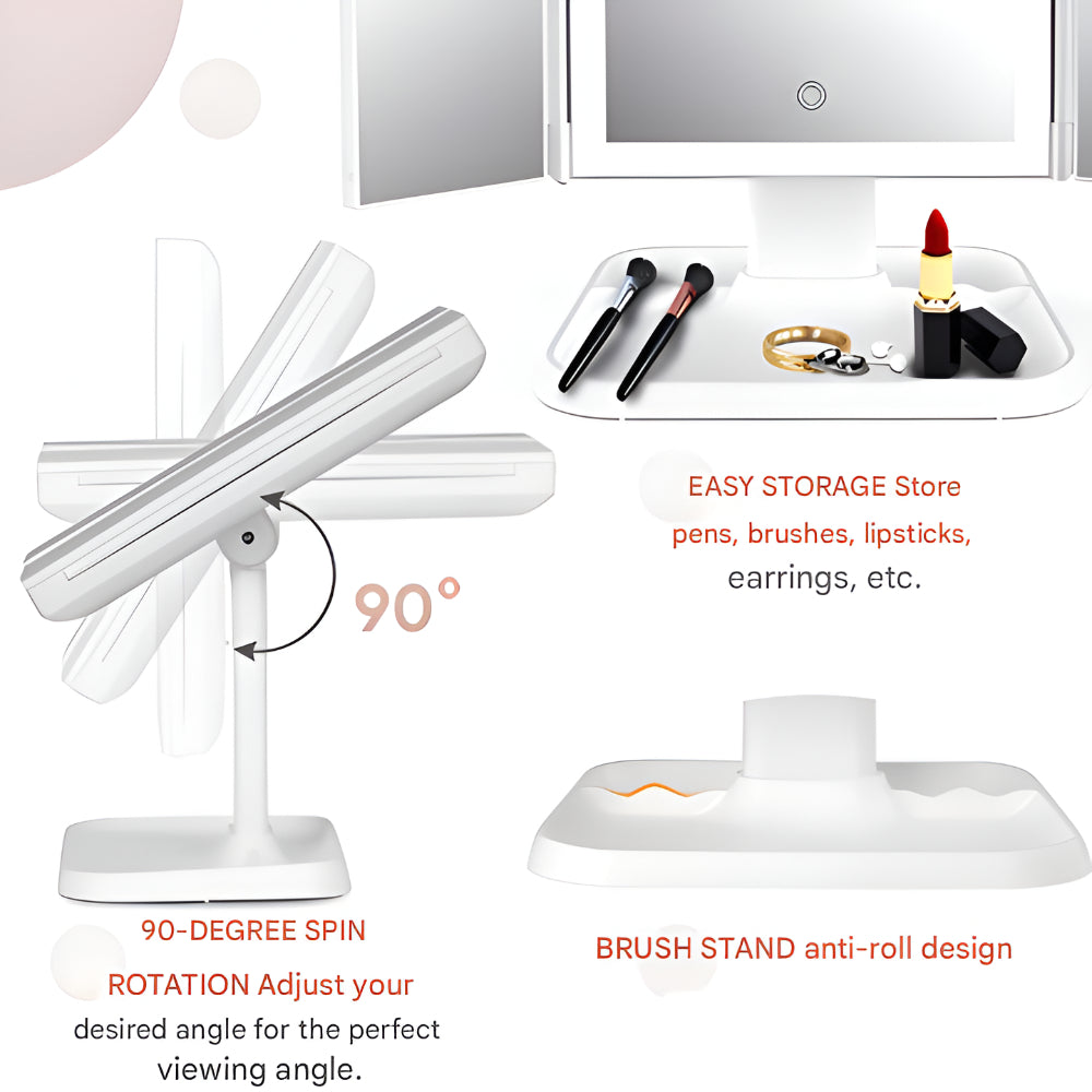 Foldable LED Vanity Makeup Mirror with Adjustable Lighting and Stand