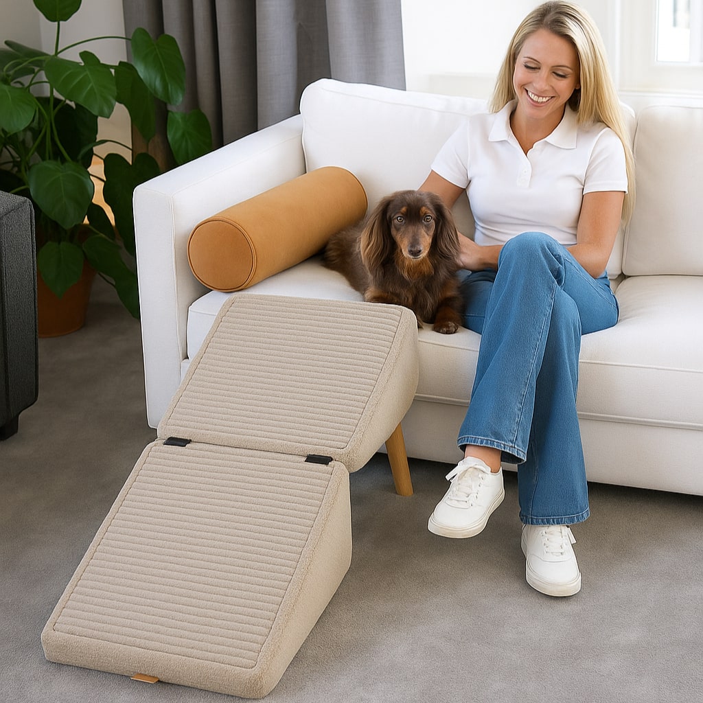 Folding Foam Pet Steps and Ottoman Stool for Beds and Sofas
