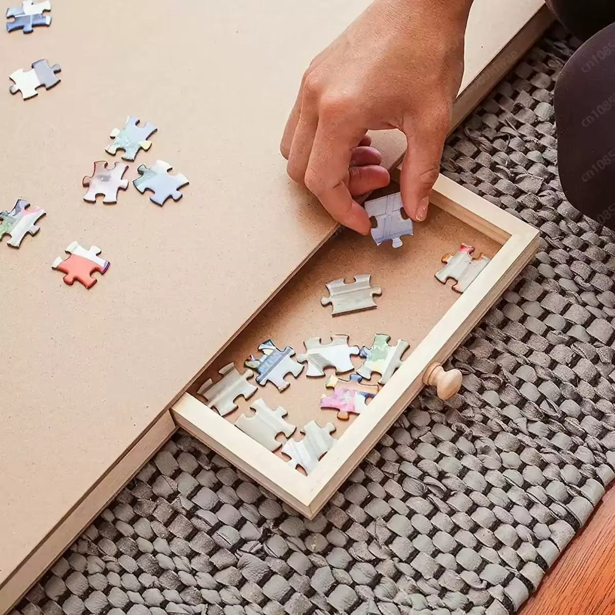 Folding Wooden Puzzle Table with Four Storage Drawers for Puzzles Up to 1500 Pieces