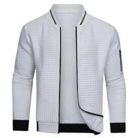 Full-Zip Textured Grid Cardigan