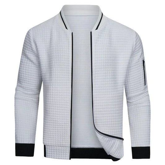 Full-Zip Textured Grid Cardigan