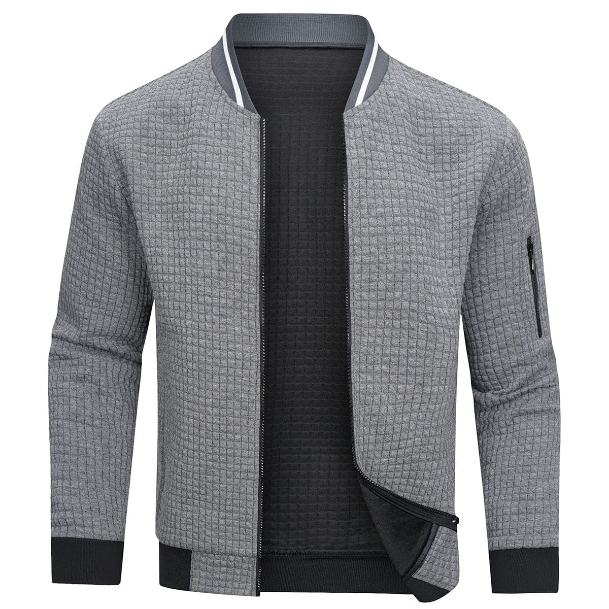 Full-Zip Textured Grid Cardigan