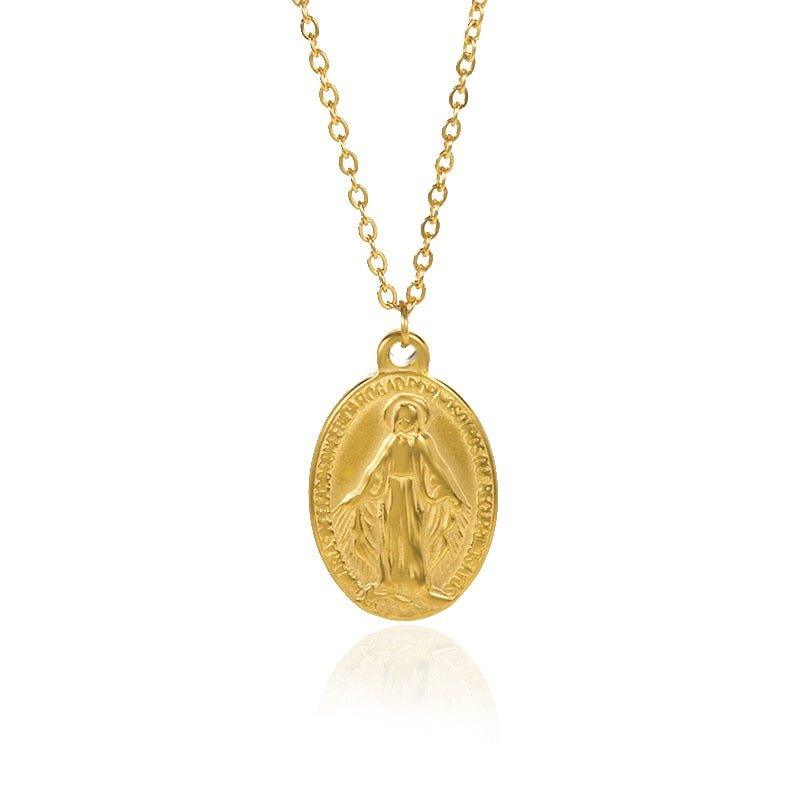 Collier avec pendentif Vierge Marie plat plaqué or et argent