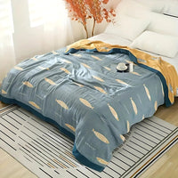 Cotton Gauze Reversible Throw with Fish Design