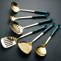 Set d'Ustensiles de Cuisine en Acier Inoxydable Doré