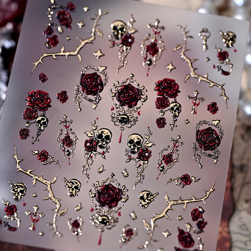 Gothic Rose and Skull Nail Art Sticker Set