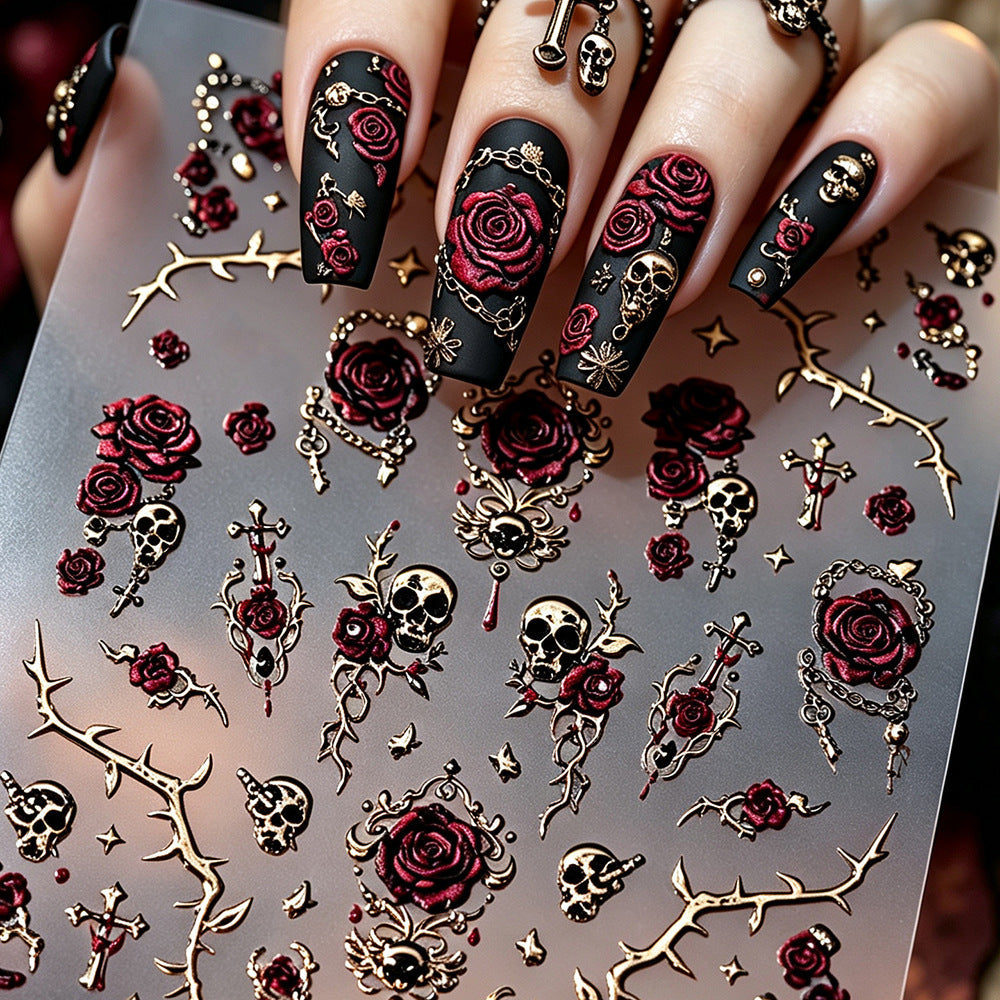 Gothic Rose and Skull Nail Art Sticker Set