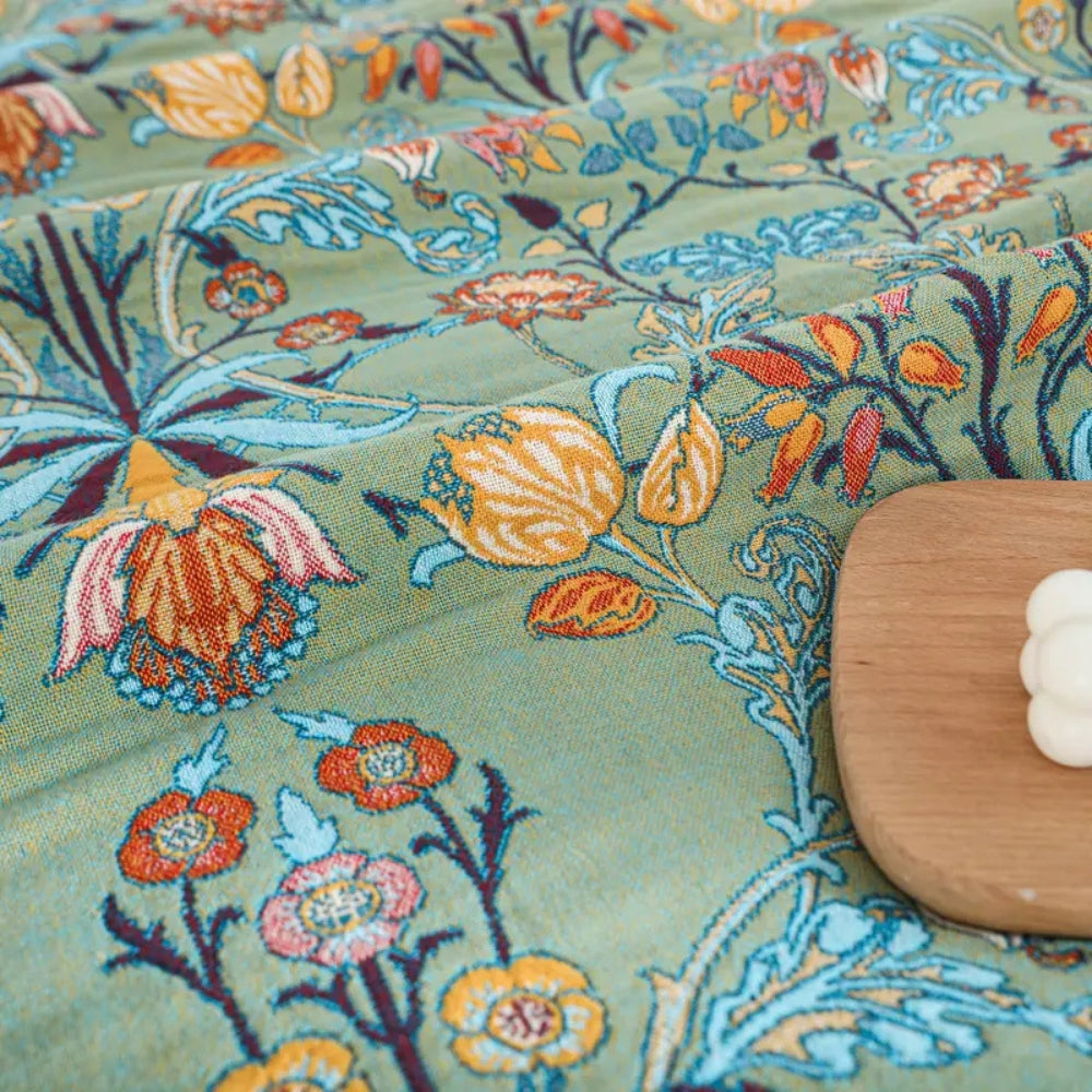 Greenery Floral Cotton Tassel Blanket