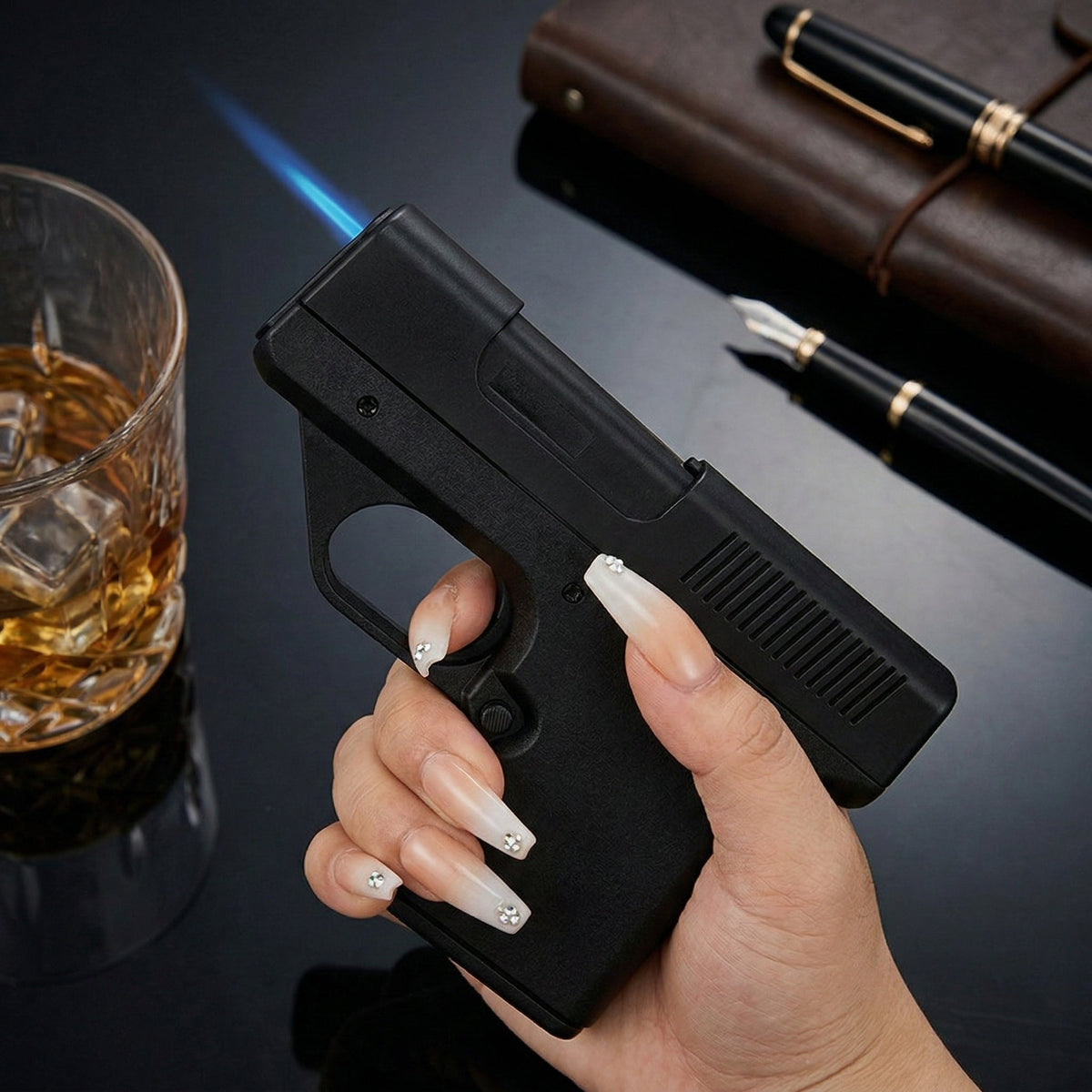 Gun-Shaped Jet Flame Lighter with Secret Storage Compartment