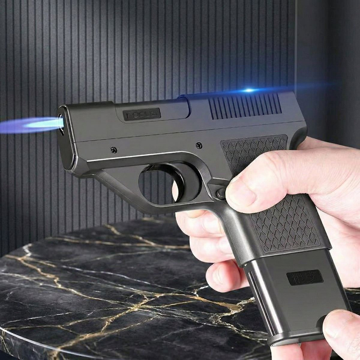 Gun-Shaped Jet Flame Lighter with Secret Storage Compartment