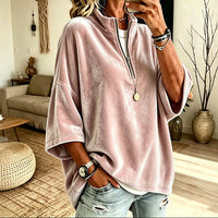 Half-Zip Funnel Neck Velour Pullover