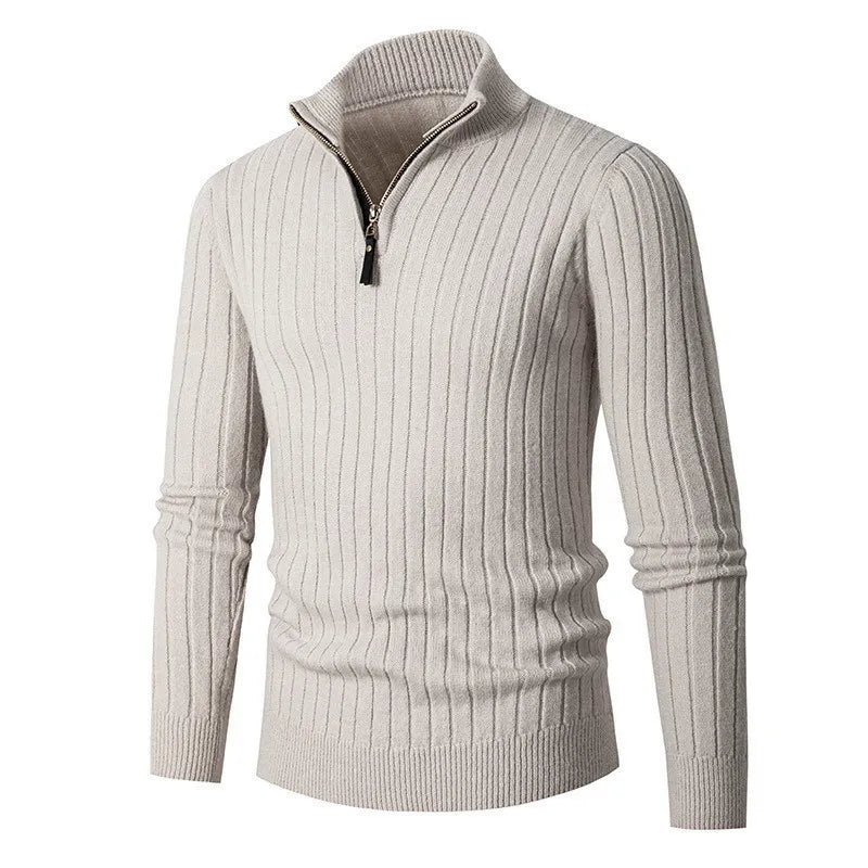 Half-Zip High-Collar Sweater in Spun Blend with Adjustable Fit