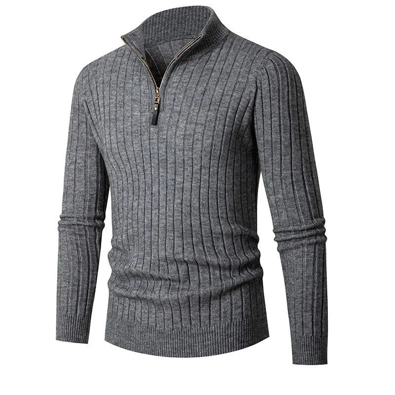 Half-Zip High-Collar Sweater in Spun Blend with Adjustable Fit