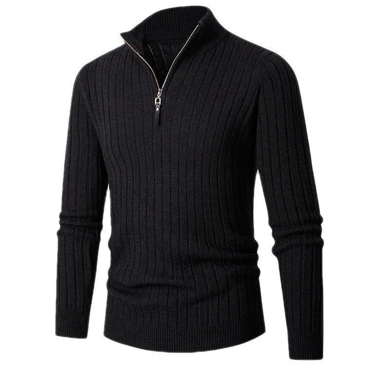 Half-Zip High-Collar Sweater in Spun Blend with Adjustable Fit