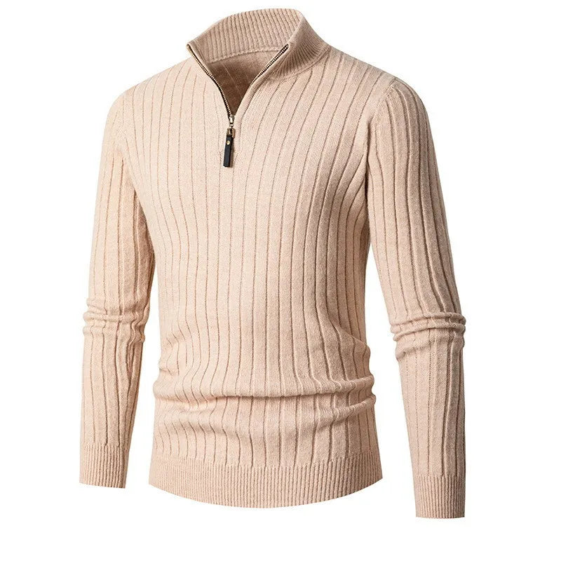 Half-Zip High-Collar Sweater in Spun Blend with Adjustable Fit