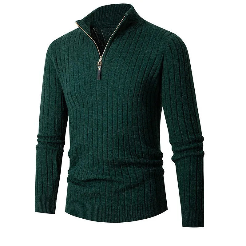 Half-Zip High-Collar Sweater in Spun Blend with Adjustable Fit