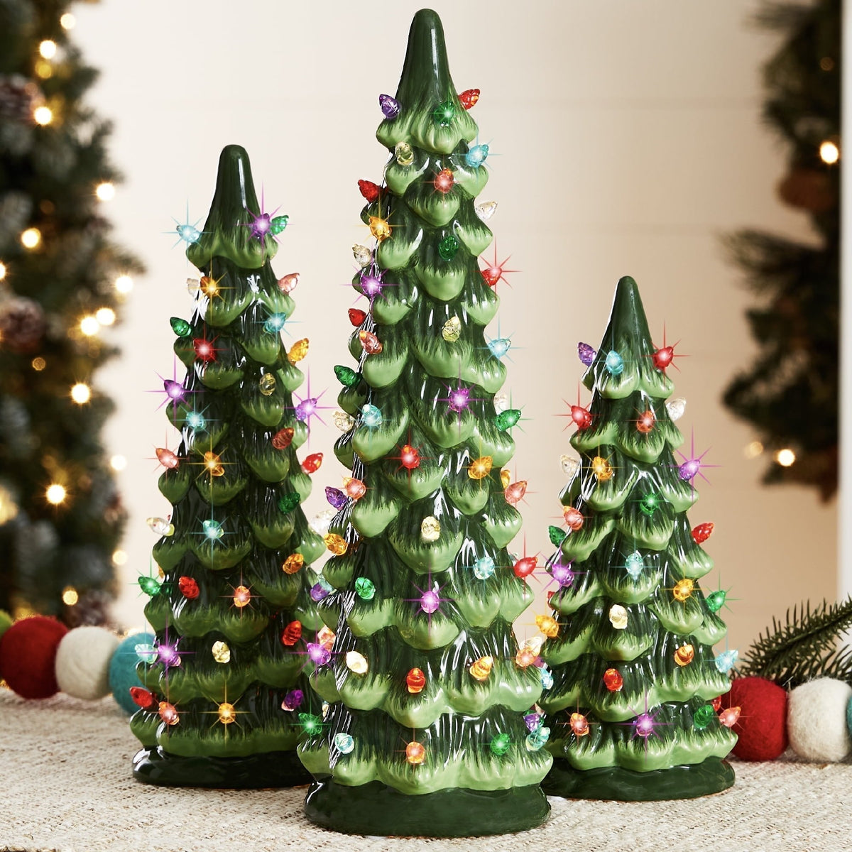 Sapin de Noël en céramique fabriqué à la main avec lumières LED